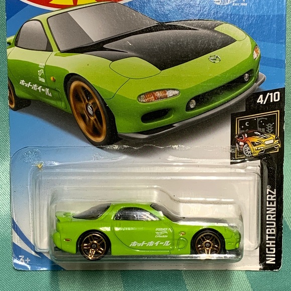 Hot Wheels Other - 95 Mazda RX-7 Nightburnerz Green Hot Wheels Toy Car